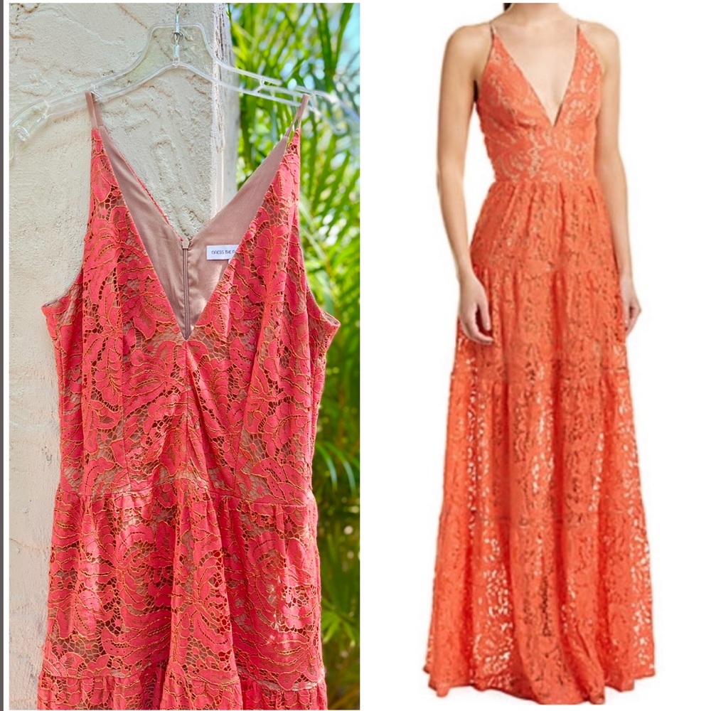 Dress The Population - Stunning Orange Gold Lace Dress